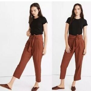 Madewell Drapey Paperbag High Rise Cropped Ankle Pants Rust Orange
